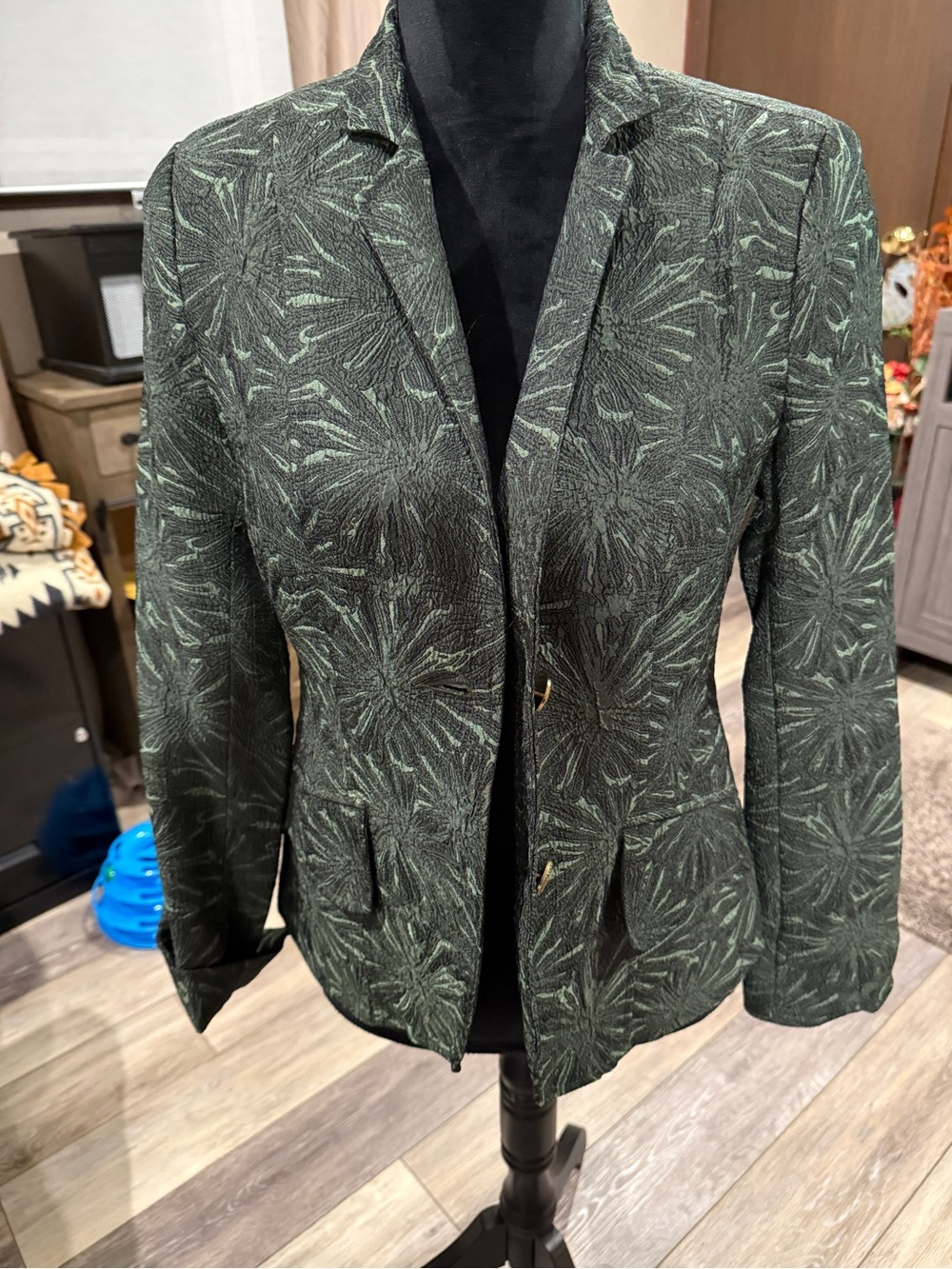 erin london Dark Green Patterned Blazer Jacket